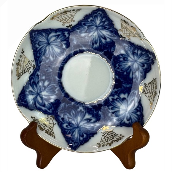 Vtg Black Cockerel Lomonosov SAUCER ONLY Russian Imperial Blue Gilt Accent 5.75" - Picture 4 of 8